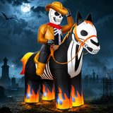 7FT Halloween Inflatables Decorations Outdoor Skeleton Cowboy Riding Inflatable Horse Built-in Bright LEDs Flame-Hoofed Western Halloween Blow Up Yard Decoration Blowup for Lawn Party