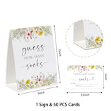 Wildflower How Many Socks Game (1 Standing Sign + 50 Guessing Cards), Baby In Bloom Decorations, Baby Shower Game Ideas-Gs01