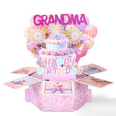 Happy Birthday Grandma Pop Up Card, 3D Creative Greeting Box With Envelope & Extra Note Card Ideal Birthday Decoration Gift Supplies For Granny Nana