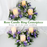 4 Pcs Purple Rose Candle Rings - Artificial Floral Wreaths With Eucalyptus Leaves Greenery Flower Wreaths For Pillar Farmhouse Wedding Centerpiece Party Home Decor