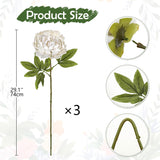 3Pcs White Peony Artificial Flower Stems 29.1In Long Stem Fake Peonies Silk Floral Arrangement Real Touch Peony Flower For Christmas Home Vase Party Wedding Bouquet Decor