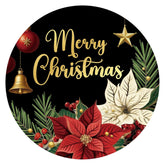 Merry Christmas Stickers - 2 Inch Holiday Stickers 120Pcs Large Round Christmas Card Sticker Labels Self-Adhesive Xmas Poinsettias Sticker For Envelope Seals Card Ornament (Black)