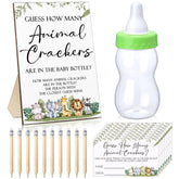 122 Pcs Woodland Safari Baby Shower Games Guess How Many Crackers Sign 100 Guessing Cards Milk Bottle 20 Pencils For Animal Jungle Theme Baby Shower Gender Reveal Party Decor(Animal)