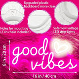 Good Vibes Neon Sign Pink Heart LED Wall Light USB Powered for Bedroom Game Room Decor