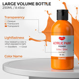 25 Colors Large Acrylic Paint Set (8.45 Oz, 250 Ml), Bulk Acrylic Paint Non-Toxic Art Painting Supplies On Multi Surface Canvas Wood Craft Fabric Rock For Artist Beginner With Color Wheel