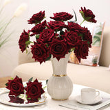 15Pcs Burgundy Roses Artificial Flowers 4.33" Velvet Flowers With Long Stem Fake Roses For Valentine'S Day, Wedding Bridal Bouquets, Floral Arrangement, Table Centerpieces, Home Decorations