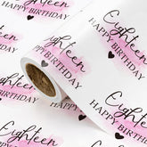 18Th Birthday Wrapping Paper Roll - Mini Roll - 17 Inch X 16.5 Feet - Blusher And Eighteen Happy Birthday Wrapping Paper For Girls Bday, Baby Shower, Party