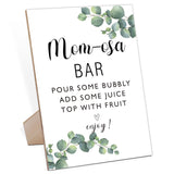 Mom-Osa Bar Greenery Eucalyptus Baby Shower Sign,Wooden Game Sign With Stand,Baby Shower Decoration,Baby Shower Welcome Sign,Bar Decoration,Party Favors Supplies,Gender Reveal Decoration Ideas-18