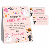 Halloween Blush Baby Shower Measure The Baby Bump Game Kit - Pumpkin & Ghost - 1 Self-Standing Sign & 50 Tickets - How Big Is Mommy'S Belly Sign - Gender Reveal Party Suppliea05