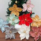6Pcs Christmas Party Magnolia Flowers For Tree Artificial Poinsettia Flower Fake Magnolia Flower With Stems Floral Picks For Xmas Tree Wreath Wedding Party Diy Crafts (Green)