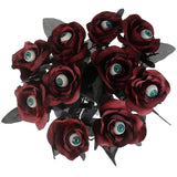 10 Pcs Artificial Bloody Roses With Eyeball Flower Bouquet Faux White And Red Roses Bundles 16" Fake Realistic Rosa For Flowers Arrangements Halloween Parties Home Decor (10, Maroon)