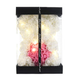 Rose Flower Bear-Hand Made Rose Teddy Bear,Best Artificial Decoration Gifts For Mom, Girls,Unique Birthday Gifts,The Perfect Party Clear Box (White)