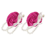 2Pcs Wrist Corsage Artificial Flower With Faux Pearl Bracelets Rose Wrist Bride Groom Decorative For Wedding Ceremony Prom Party Anniversary, 2.4 X 2.8 Inch Rose Red