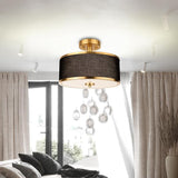 3 Light Gold Drum Ceiling Light with Black Fabric Shade Modern Semi Flush Mount Fixture