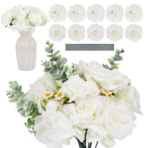 10Pcs Fake Flowers Bouquet, Artificial Hydrangea And White Roses, Faux Silk Flowers For Wedding Centerpieces Table Decor, Vase Fillers, Home Decor - White Artificial Flowers