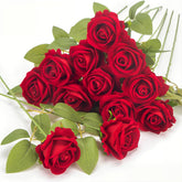 12 Pcs Red Roses Artificial Flowers, Real Touch Fake Velvet Flowers With Stems In Bulk For Diy Home Decor, Wedding, Party, Mother'S/Valentine'S Day Gifts