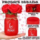 3 Set Valentines Centerpieces For Tables Valentines Day Table Decor Including 3 Pcs Decorative Mason Jars And 3 Pcs Bundle Red Roses For Home Office Bathroom Decor
