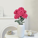 Crocheted Flowers Fake Carnations 6Pcs Hot Pink Artificial Flowers 16.9” Handmade Carnation Flowers With Bendable Long Stem For Vase Room Kitchen Table Decorations(Hot Pink)