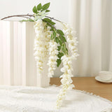 4Pcs 47.2-Inch Artificial Fake Wisteria Hanging Flower Garland Silk Flower String Home Party Decoration White Blue Pink Purple (White)