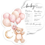 50 Pcs Double Side Baby Predictions & Advice Cards For New Parents Baby Shower Games For Wishes Decorations, Gender Reveal Games, Advice For New Parents To Be(Cute Bear) -A03