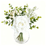 6 Pcs Artificial Flowers In Vase, Lifelike Fake Rose Eucalyptus Leaves & Baby Breath, Faux Flower Arrangements For Wedding Bride Bouquets Home Kitchen Table Decorations, White