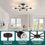 6 Light Black Sputnik Ceiling Light Modern Semi Flush Mount Fixture