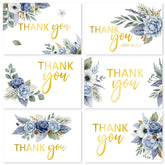 24 Pack Blue Floral Thank You Cards With Envelopes Stickers Watercolor Spring Flowers Greeting Cards Decorative Blank Note Cards For Wedding Bridal Baby Shower Birthday