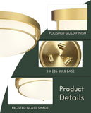 16 Inch Modern Flush Mount Ceiling Light 3-Light Polished Gold Fixture