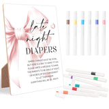 Late Night Diapers Sign, Pink Bow Wood Sign With Stand And 12 Pens, Baby Shower Game, Diaper Party Decorations, Gender Reveal Games, Gender Reveal Neutral Decorations, Gender Neutral Baby Gift,2