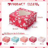 30 Pack Valentine’S Day Bakery Cookie Boxes, 6" X 6" X 3" Valentines Treat Boxes With Heart Window, Candy Box For Holiday Pastries, Brownies, Chocolates, Cupcakes, Truffles Gift Giving