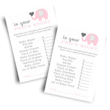 Pink Elephant Guess The Price Baby Shower Games - 25 Cards - Modern Princess Themed Baby Shower Game Ideas - Jungle Animal 4X6 Printed Set