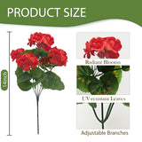 Fake Outdoor Flowers, 4 Pcs Artificial Flowers For Outdoors, Red Artificial Geraniums Plastic Flowers, Fake Plant For Outside, Silk Faux Flowers For Outdoor Planters Uv Resistant For Front Porch