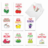 - 10 Assorted Valentine'S Day Note Cards (4 X 5.12 Inch) - Boxed Valentine Cards, Bulk Set With Envelopes - Romantic Yummy Puns M5659Vdg-B1X10