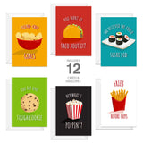 Bestie Food Note Cards / 4 5/8" X 6 1/4" Friendship Food Pun Cards / 12 Illustrated Thinking Of You Greeting Cards/Made In The Usa