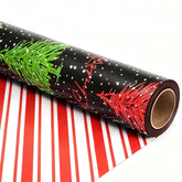 Christmas Tree Reversible Wrapping Paper Roll - Gift Wrap With Red & White Stripes On Reverse - Perfect For Holidays, Birthdays, And Halloween - 17.5 In X 33 Ft (48 Sq. Ft)