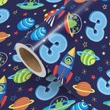 3Rd Birthday Wrapping Paper - Mini Roll - 17 Inch X 16.5 Feet - 3Rd Birthday And Rocket Space Wrapping Paper Perfect For Boys Kids Girls, Baby Shower