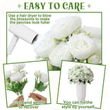 16 Pack White Peonies Artificial Flowers, Fake Silk Hydrangea Bouquet For Bridal Wedding Home Table Decor Reusable Dining Opening Ceremony Birthday Arrangement Faux Floral