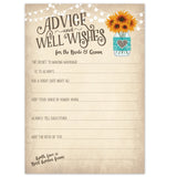 Vintage Rustic Country Wedding Advice Cards - Sunflowers In Mason Jar - Advice & Well Wishes For The Bride & Groom - Fill In The Blank Style - Bridal Shower Game Or Reception Activity (50 Count)
