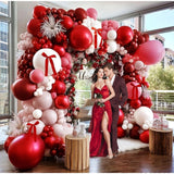 Red Pink Balloon Arch Kit, Double Stuffed Dark Red Pink Burgundy White Pearl Balloon Garland With Bows For Birthday Valentines Day Wedding Bridal Shower Engagement Anniversary Mother'S Day Party Decor