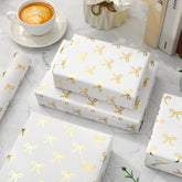 Gold Foil Bow Wrapping Paper -Mini Roll- 17In X 32.8Ft White Gold Bowknot Gift Wrap Paper Cute Craft Paper For Party Packing Supplies