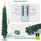Christmas Decorations Indoor - 4 Pcs Christmas Tree Candles With Remote And Timer - Flameless Christmas Taper Candles - Battery Perated Green Led Candlesticks For Christmas Home Decor
