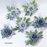 Flower Wrist Corsage Boutonniere Dusty Light Blue Rose For Wedding Bride Bridesmaid Groom Groomsmen Parents Lapel Flower Prom Homecoming Formal Dinner Father Daughter Dance (Light Blue Wrist Corsage)