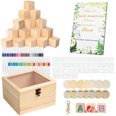 144 Pcs Baby Shower Games Sign Kit, Including 50 Diy Blank Wooden Blocks, 41 Stencils, 36 Acrylic Paint Markers, 15 Advice Cards, 1 Game Sign, 1 Storage Box For Baby Shower Games, Gender Reveal Party
