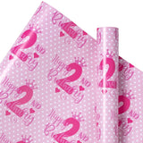 2Nd Birthday Wrapping Paper For Girl, Mini Roll, Crown And Happy 2Nd Birthday Dots Design, 2 Years Old, 17 Inches X 16.4 Feet, Perfect For Girls' Birthday Party Gifts