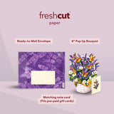 Pop Up Cards, Mini Lavender & Butterflies, 6 Inch Mini Sized Forever Flower Bouquet 3D Popup Greeting Card, Birthday Cards, Thank You Card, Teacher Gifts, Blank Notecard & Envelope