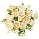 Peonies Artificial Flowers, Small Silk Flowers For Home Decor Indoor Fake Bouquet Faux Floral Arrangements Dining Table Centerpieces For Kitchen Party Decor Champagne