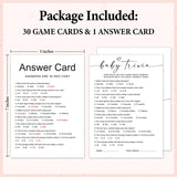 Baby Shower Game - Baby Trivia Game Cards For New Parents, New Mom & Dad Card, Gender Reveal Boy Or Girl, 30 Set Minimalist Baby Shower Party Supplies -06