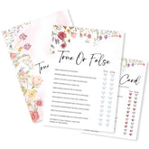 Floral Fill In Baby Shower Game Cards - True Or False Game For Boys & Girls - Watercolor Flowers Baby Announcement Gender Reveal Baby Shower Party Activities For New Parents To Be - B09
