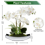 Orchids Artificial Flowers 15" White Phalaenopsis Orchid With Silver Pots Real Touch Faux Orchid Plant For Home Office Living Room Table Decoration