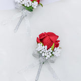 Red Rose Boutonniere For Men, Set Of 2, Groom And Best Man Artificial Flowers Boutonnieres, For Wedding Ceremony Formal Dinner Prom Party